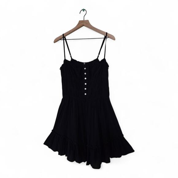 Z SUPPLY Anabella Black Smocked Ruffle Mini Dress Size L Adjustable Straps - Picture 1 of 12